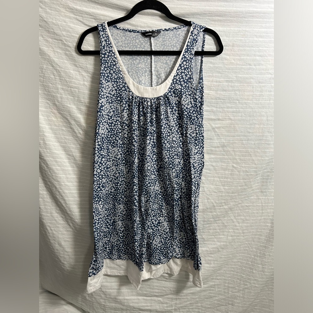 Hekka Sleeveless Tank Dress Women’s Blue White Layer Look Relax Comfort M. B36